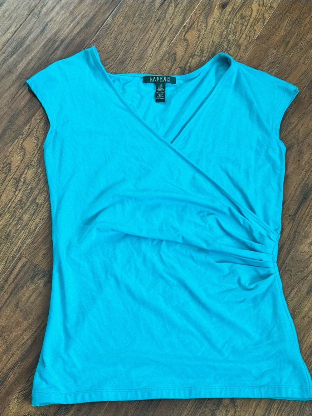 Ralph Lauren Teal Surplice Cap-Sleeve Ruched Top - Picture 5 of 7